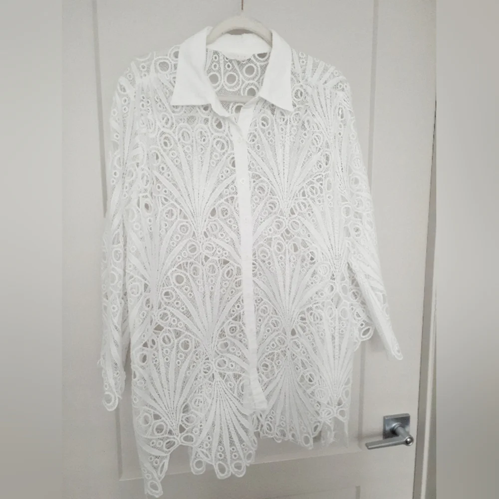 Adiva White Lace Button-Up Shirt - Picture 2 of 7